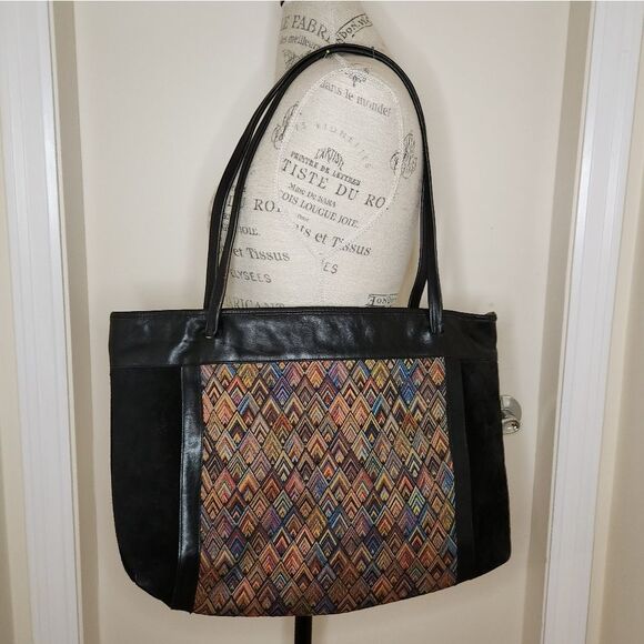 70s Kilim Leather Tote Carpetbag - Picture 1 of 12